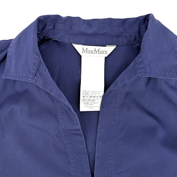 Max Mara Navy Blue Cotton Poplin Tunic Shirtdress Split Neck Pockets Sz 6 - Picture 3 of 8